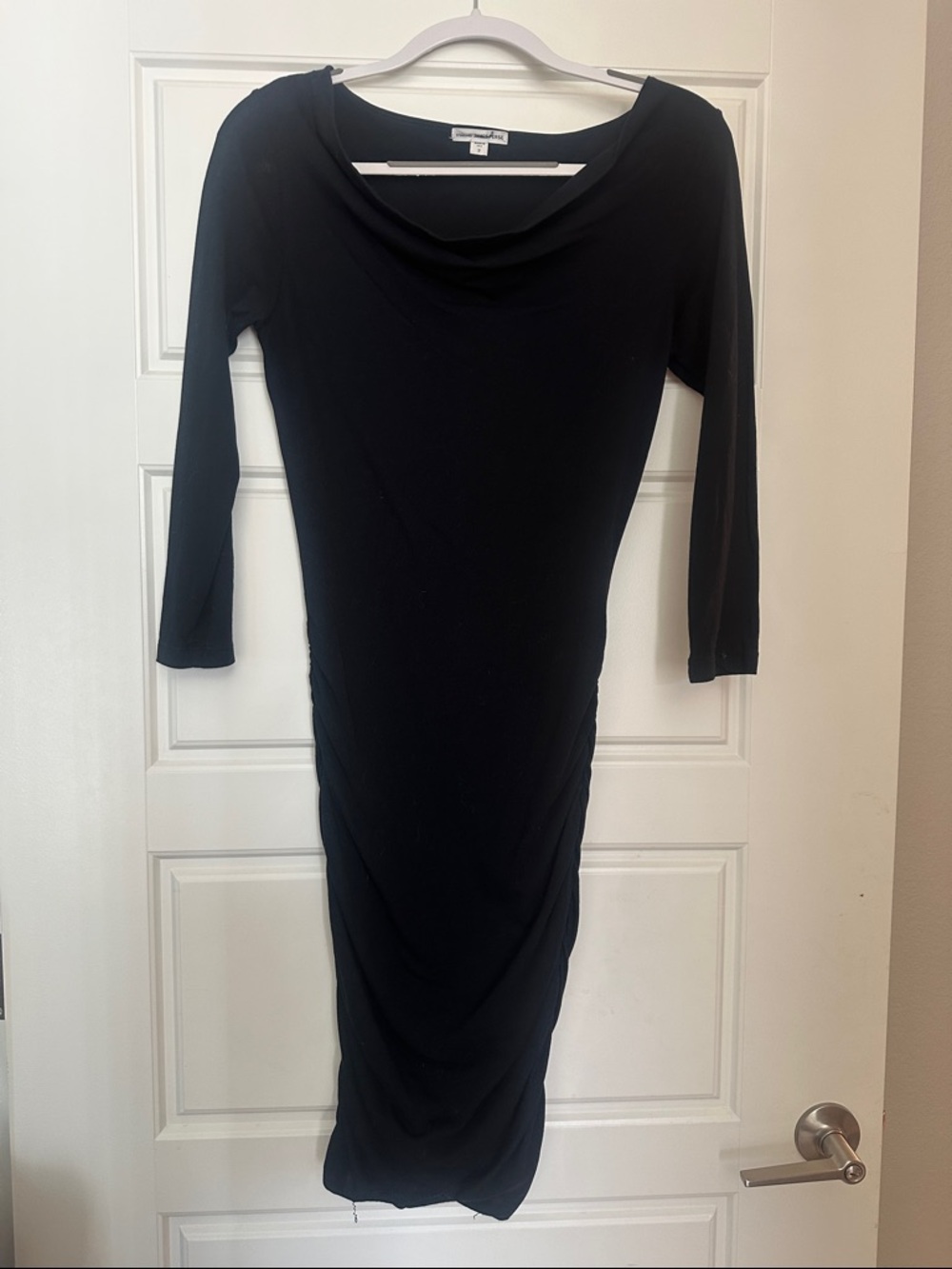 James Perse Black Long-Sleeve Draped Midi Dress